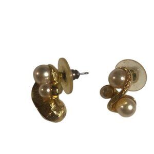 Gold‎ Tone Faux Pearl Earrings Stud Post Back Jewelry Women's